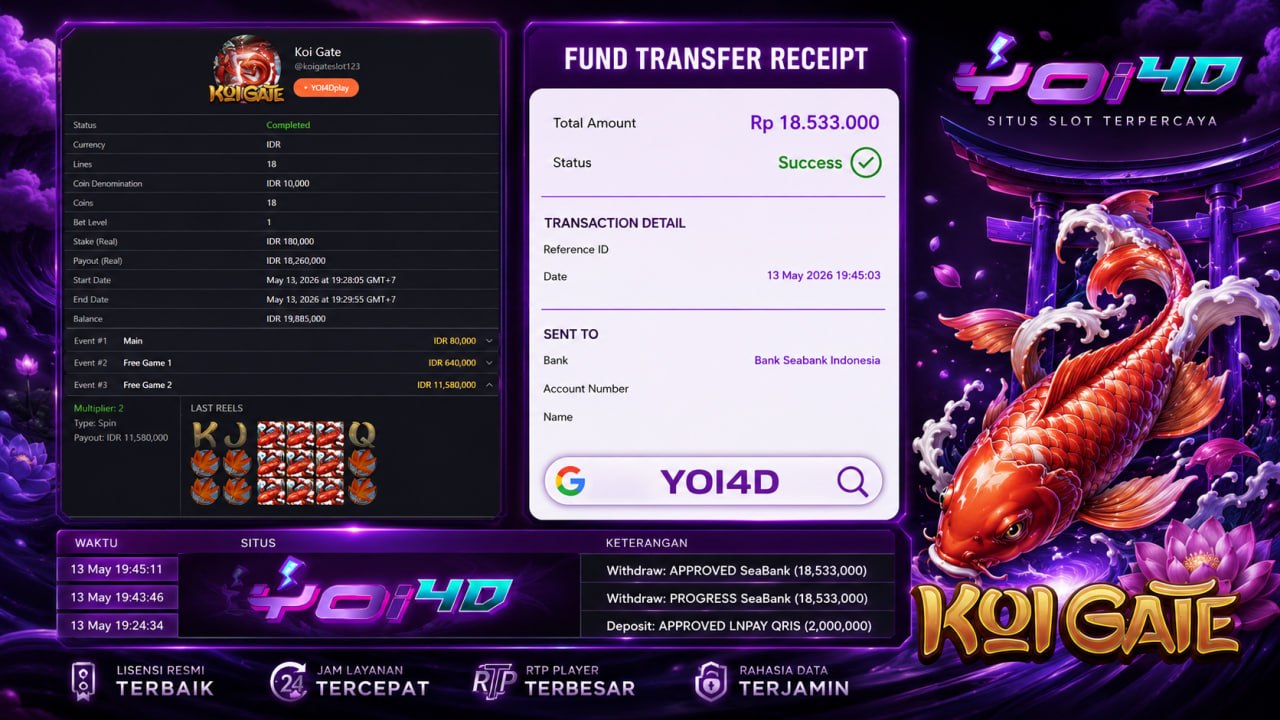 SELAMAT KEPADA MEMBER YOI𝟰D
DEPOSIT : RP 𝟮.𝟬𝟬𝟬.𝟬𝟬𝟬
WITHDRAW : RP 𝟭𝟴.𝟱𝟯𝟯.𝟬𝟬𝟬
LINK