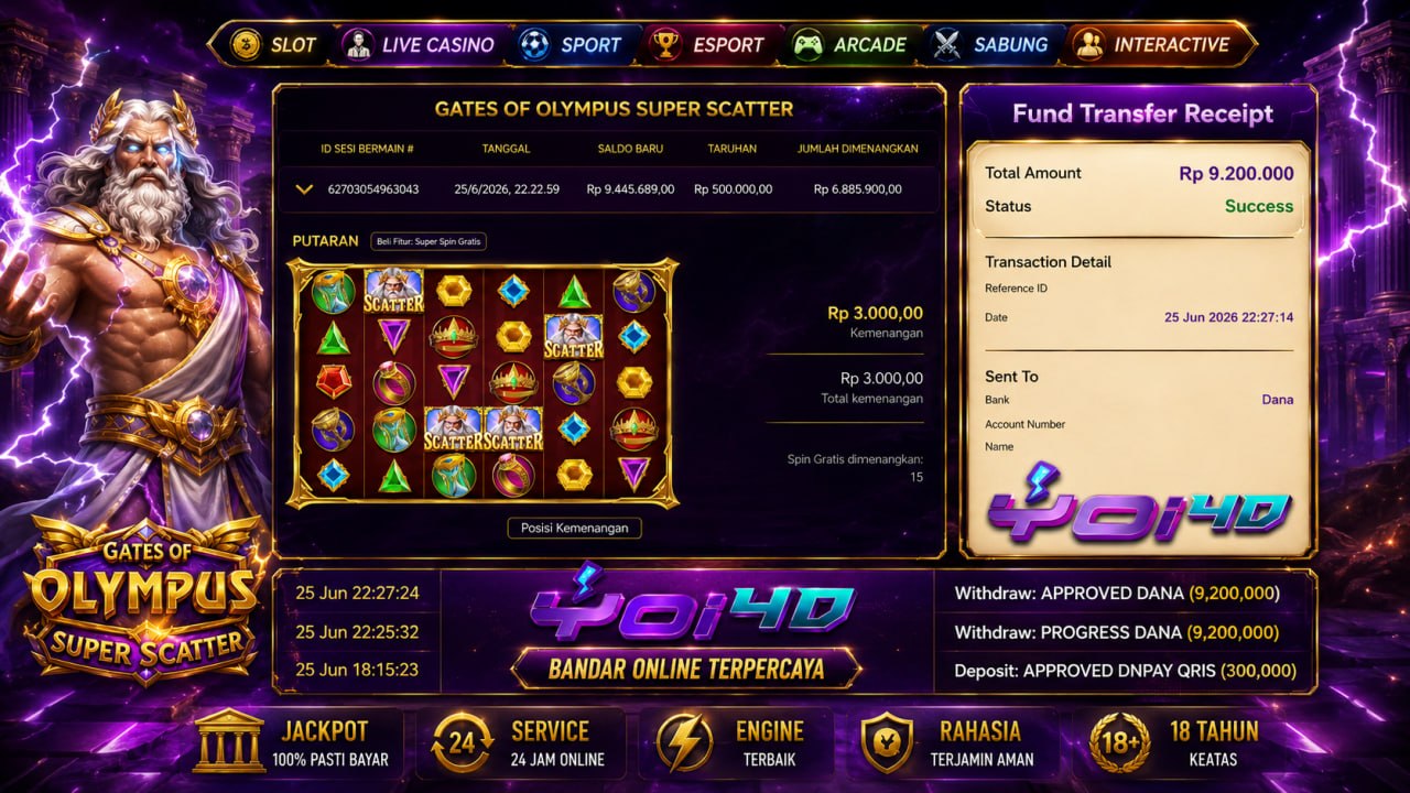 SELAMAT KEPADA MEMBER YOI4D
DEPOSIT : RP 300.000
WITHDRAW : RP 9.200.000
LINK DA