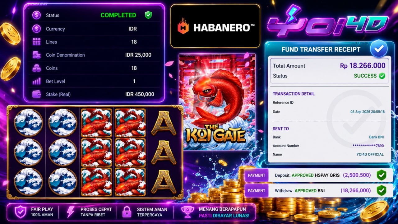 🔥 SELAMAT KEPADA MEMBER YOI𝟰D 🔥
DEPOSIT : RP 2.500.500
WITHDRAW : RP 18.266.000
